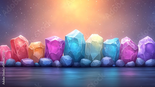 Gemstones arranged in alternating bright and pastel colors on a neutral background photo