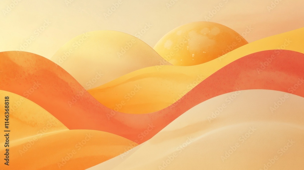 Fototapeta premium A serene landscape of soft, flowing hills in warm shades of yellow and orange.