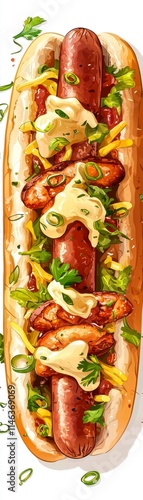 Grilling gourmet hot dog creation backyard bbq food photography outdoor bird's eye view culinary delight photo