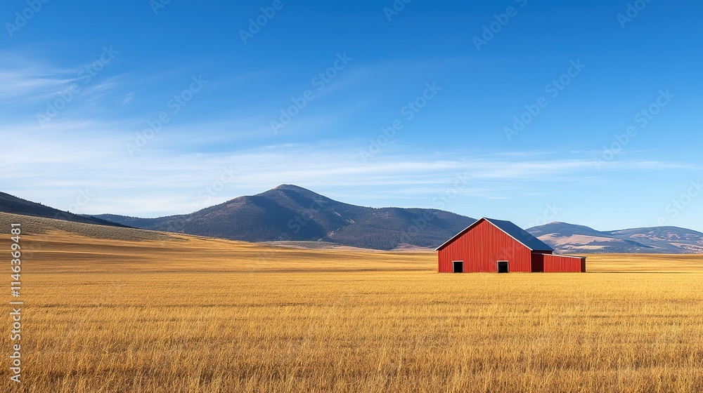 A panoramic view of a charming countryside farm with rolling fields and distant mountains A panoramic view of a charming countryside farm with rolling fields and distant mountains