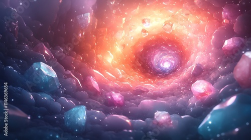 Brilliant gemstones forming a dynamic vibrant spiral on a clean surface