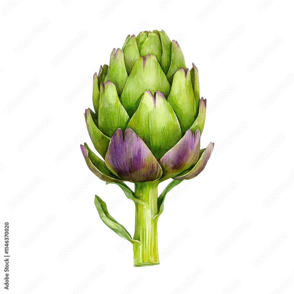 Fototapeta premium Watercolor Illustration of a Single Artichoke with Light Washes