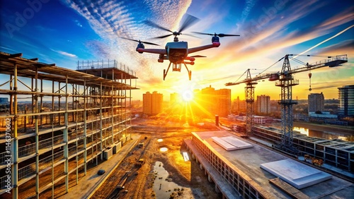 Fototapeta Naklejka Na Ścianę i Meble -  3D Drone Mapping Construction Site: Real-Time Data for Efficient Building Projects