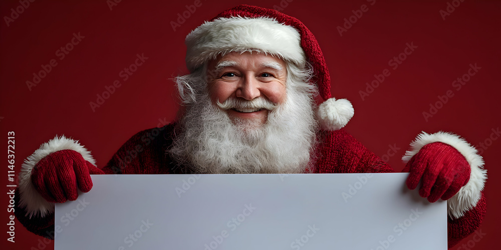 Naklejka premium Santa Claus Holds a Blank Sign, Festive Cheer