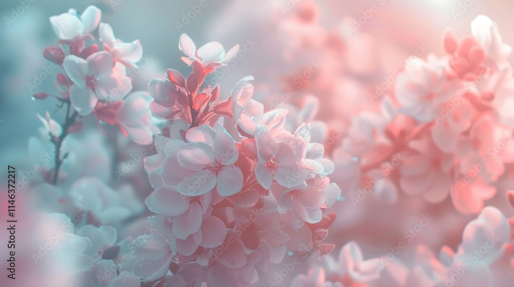 Cherry blossoms in soft pink and blue hues Cherry blossoms in soft pink and blue hues