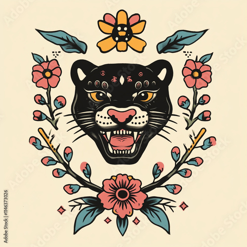 Panther tattoo flash illustration