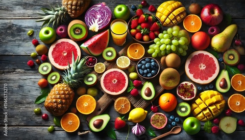 Fresh and Healthy Fruits Assorted on a Wooden Table