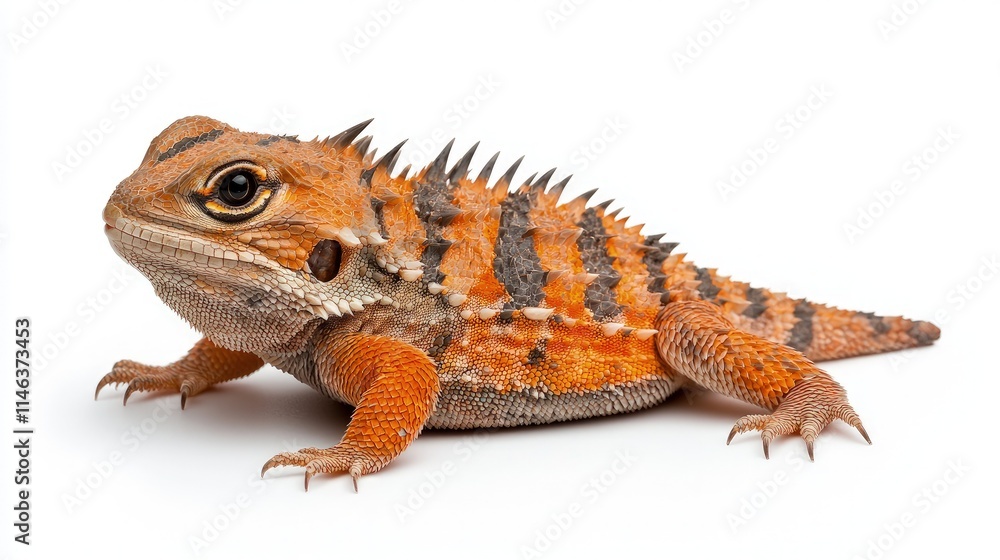 Fototapeta premium Orange juvenile bearded dragon lizard isolated on white.