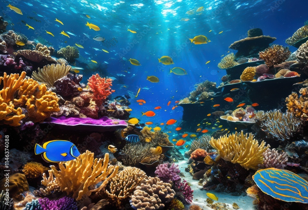 Obraz premium explore vibrant marine life among spectacular colorful coral landscapes full diverse aquatic designs natural wonders, biodiversity, reef, creature, creatures