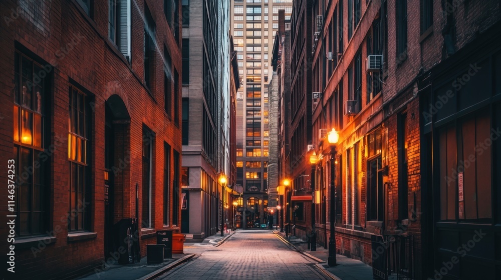 city alleyway at dusk city alleyway at dusk