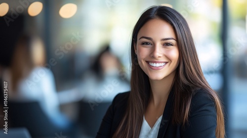 Wallpaper Mural Smiling businesswoman posing in modern office: successful female executive in corporate environment Torontodigital.ca