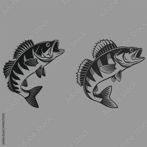 perch fish silhouette vector design art and illustration