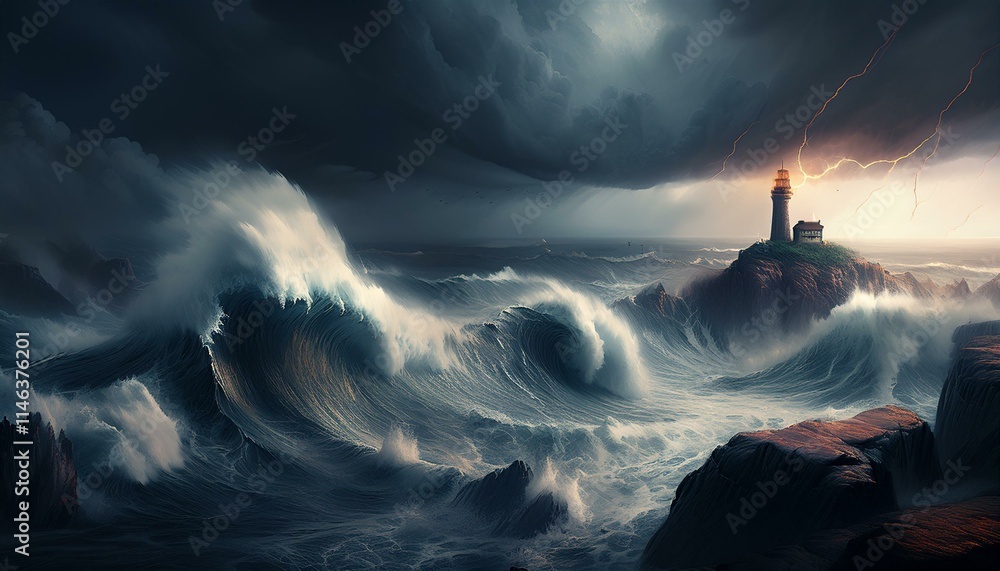 Fototapeta premium The sea churns with relentless energy. 