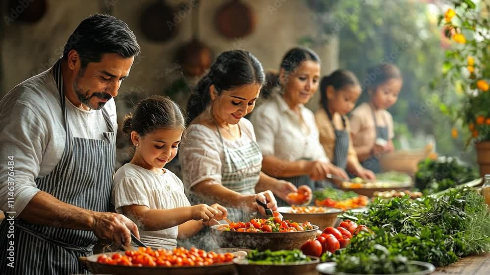 Family Kitchen: A warm and inviting scene of family members preparing a meal together in a rustic kitchen. Their laughter and smiles evoke a sense of connection and shared joy. Family Kitchen: A warm and inviting scene of family members preparing a meal together in a rustic kitchen. Their laughter and smiles evoke a sense of connection and shared joy.