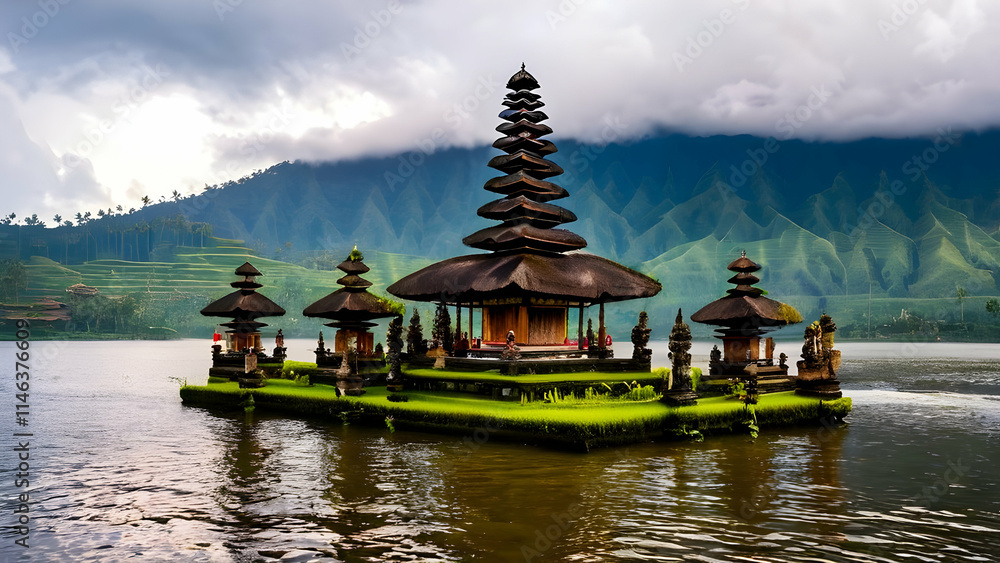 Pura ulun danu bratan temple in Bali.The landmark of Bali, indonesia Pura ulun danu bratan temple in Bali.The landmark of Bali, indonesia