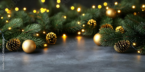 Wallpaper Mural Golden Ornaments & Lights Adorn Festive Fir Branches Torontodigital.ca
