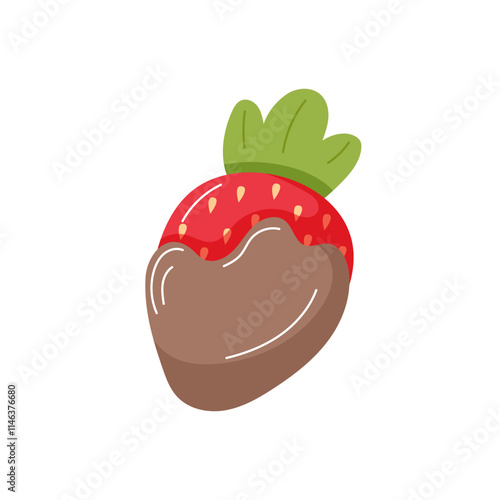 Fresh strawberry with chocolate dipped in mocha mousse color. Cartoon illustration isolated on a white background.