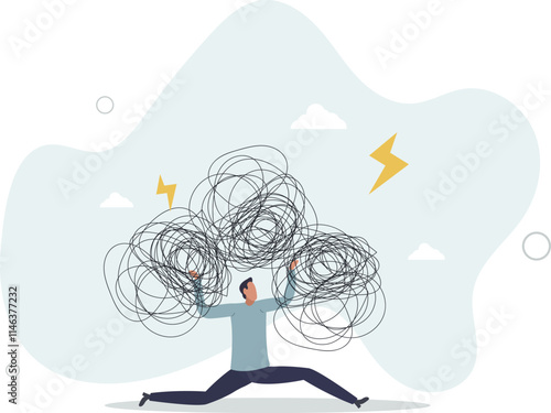 Stress burden, anxiety from work difficulty and overload, problem in economic crisis or pressure from too much responsibility concept,flat characters.