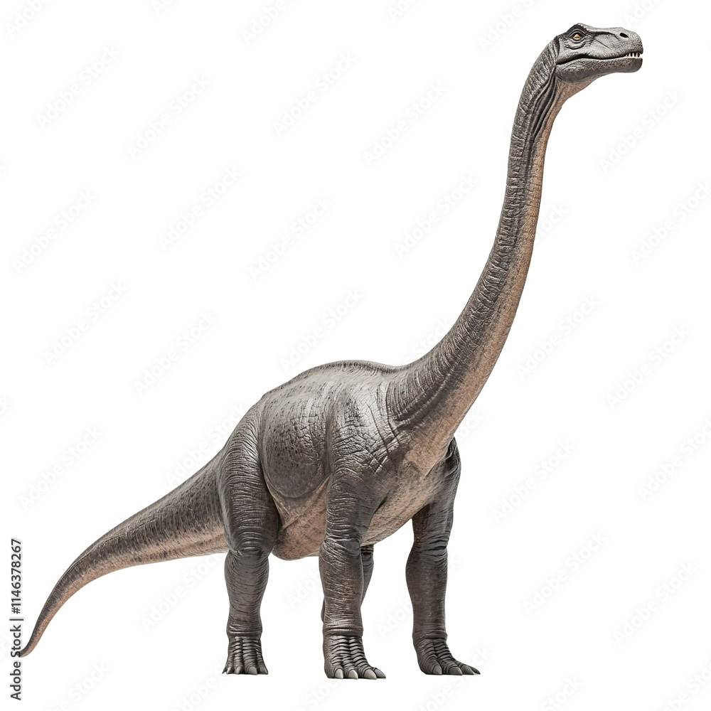 Fototapeta premium Angled view full body shot of extremely perfect looking single Diplodocus animal isolated on a white transparent background