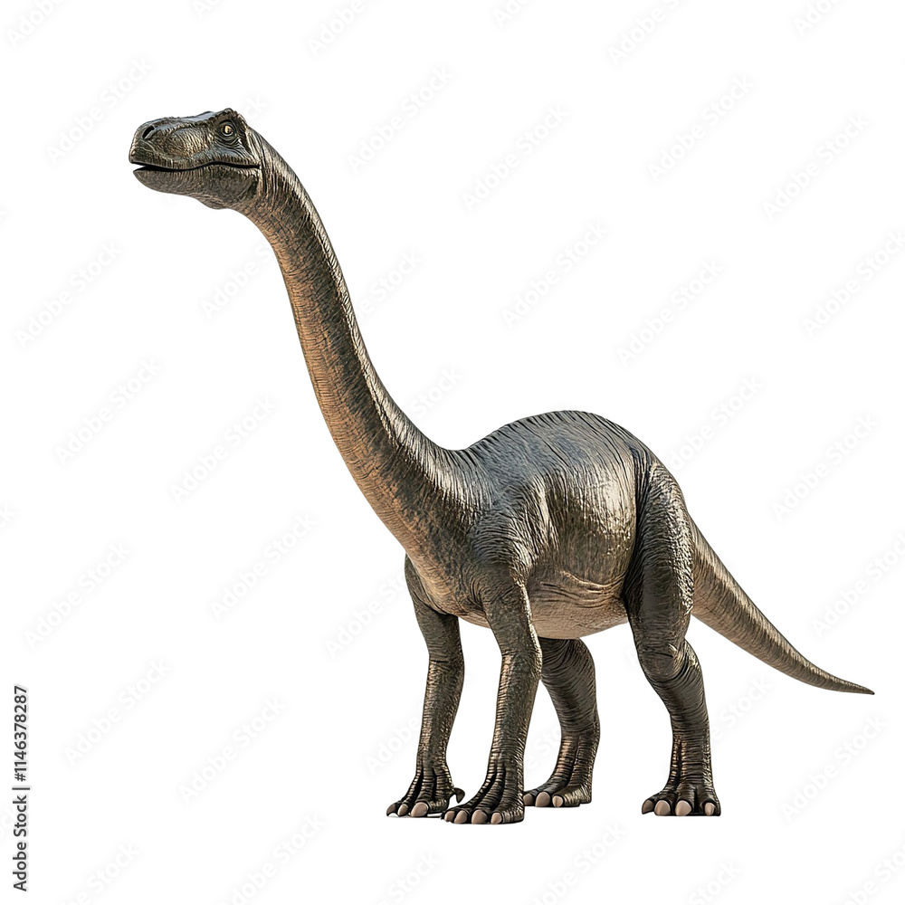 Obraz premium Angled view full body shot of extremely perfect looking single Diplodocus animal isolated on a white transparent background