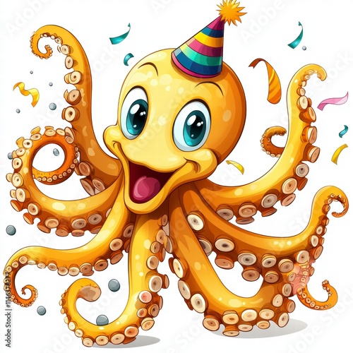 Celebrating fun with a cartoon octopus festive party scene digital illustration whimsical environment playful perspective photo