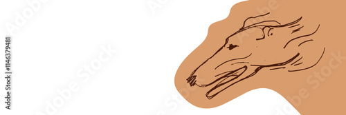 Hunting Sighthound dogs hand-drawn sketches - minimalist ink drawing - Borzoi, hunting sighthound, whippet - linear vector illustrations. Dog breeding business concept - Banner template - brown colors
