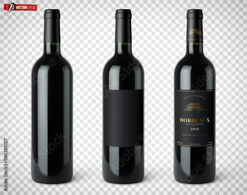 Vector realistic illustration of red wine bottles on a transparent background.

