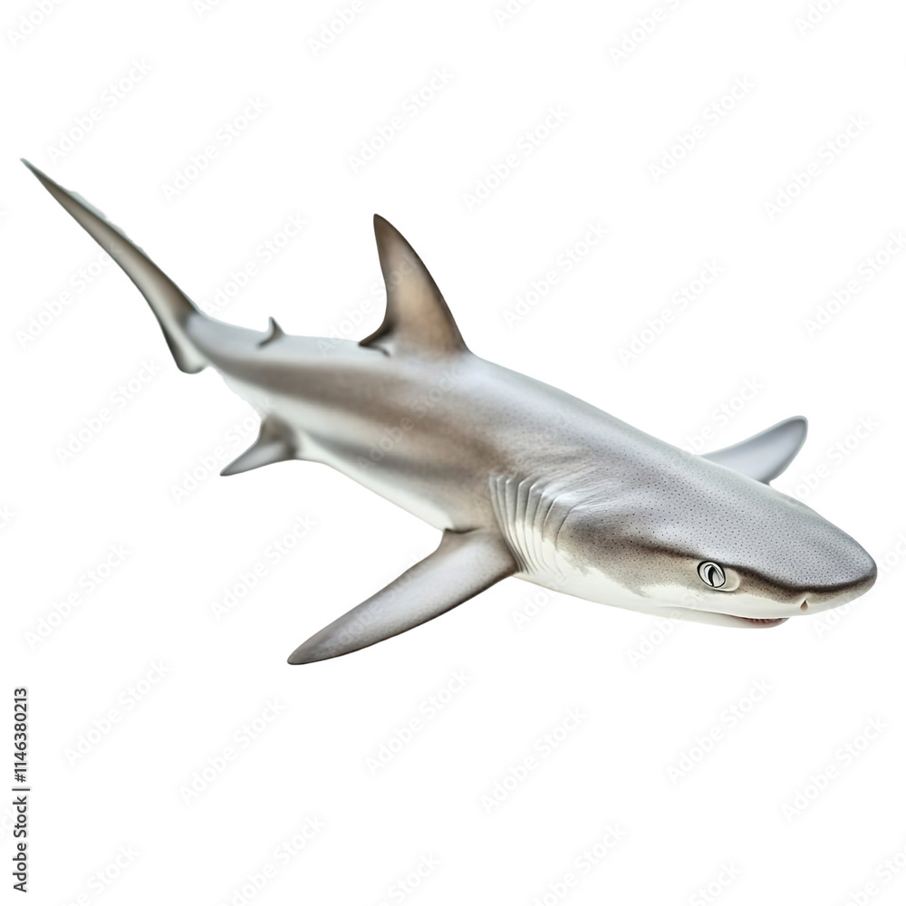 Angled view full body shot of extremely perfect looking single Dusky Shark animal isolated on a white transparent background Angled view full body shot of extremely perfect looking single Dusky Shark animal isolated on a white transparent background