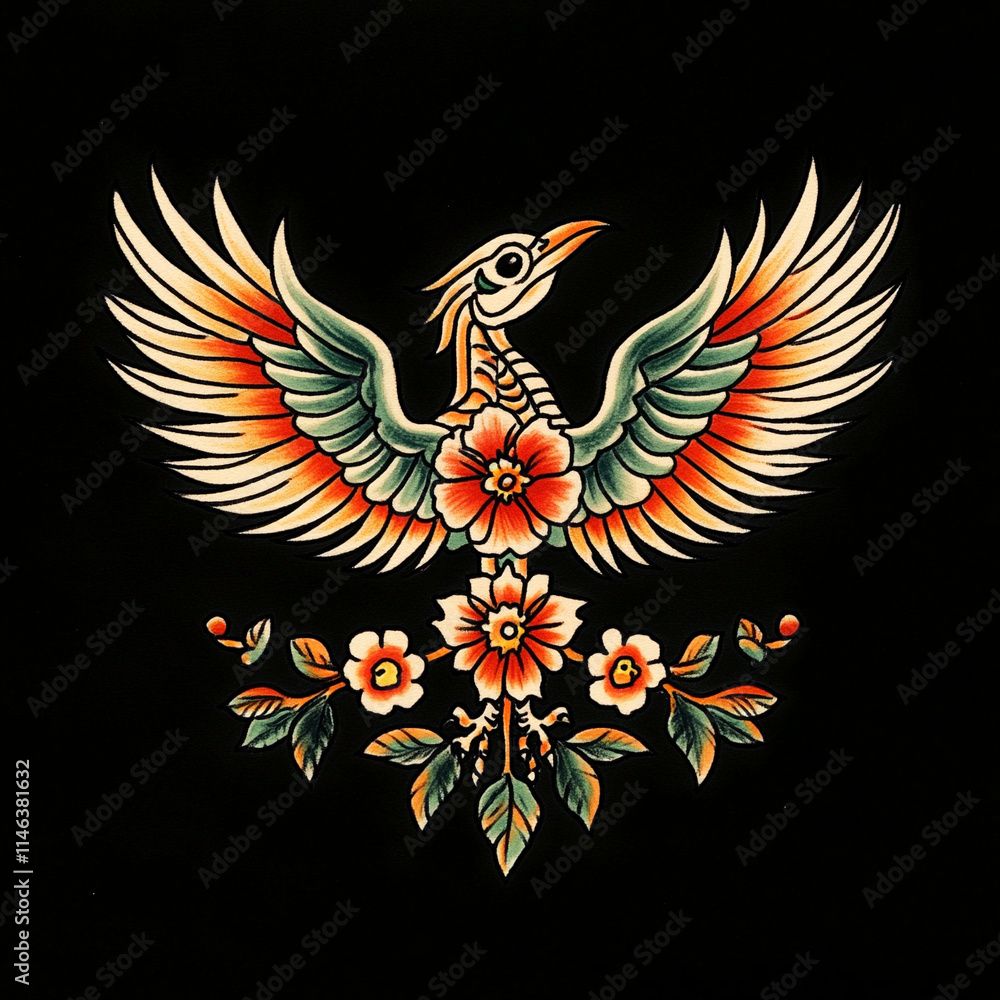 Obraz premium Phoenix tattoo flash illustration
