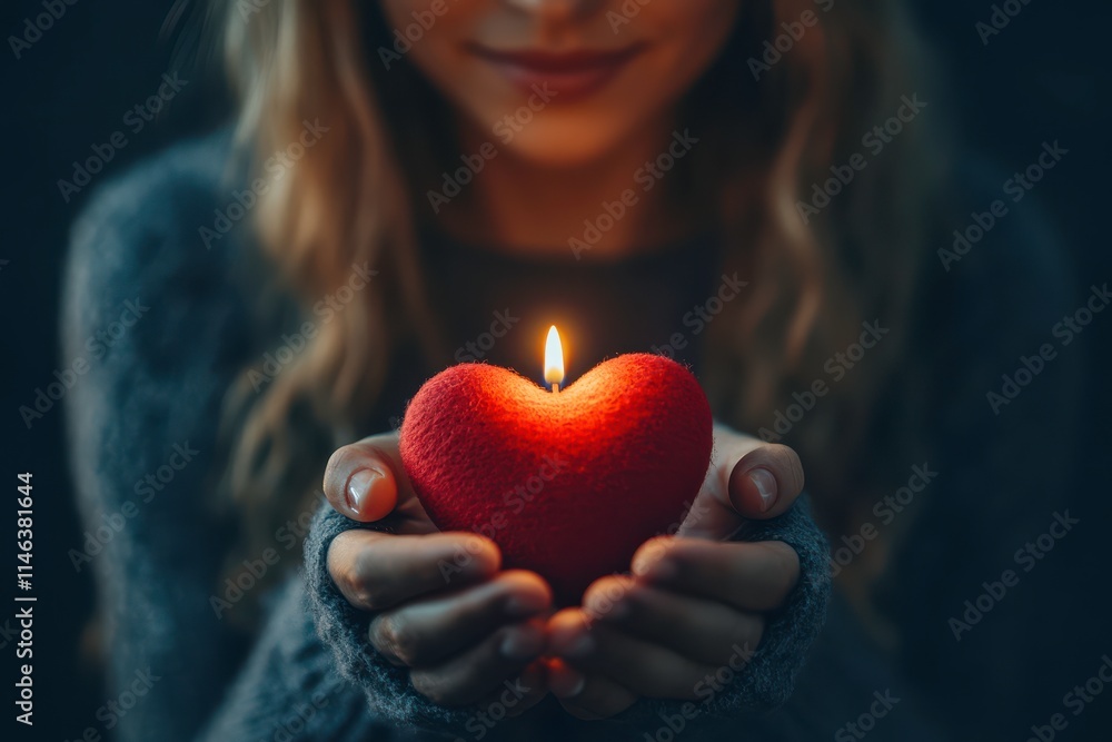 Heart Candle Offering with Soft Glow on Dark Background Heart Candle Offering with Soft Glow on Dark Background