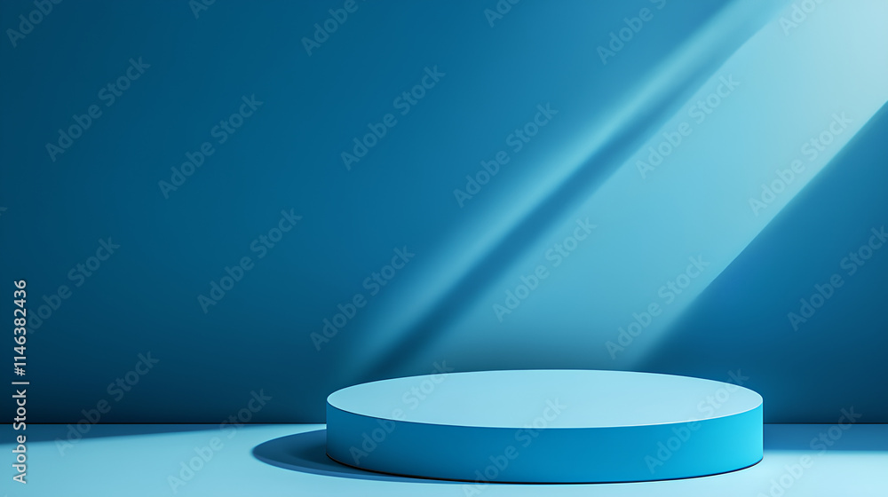 a minimalist product display setup against a backdrop of a serene blue wall. A solitary, circular podium, crafted from a light blue material, sits prominently in the foreground. a minimalist product display setup against a backdrop of a serene blue wall. A solitary, circular podium, crafted from a light blue material, sits prominently in the foreground.