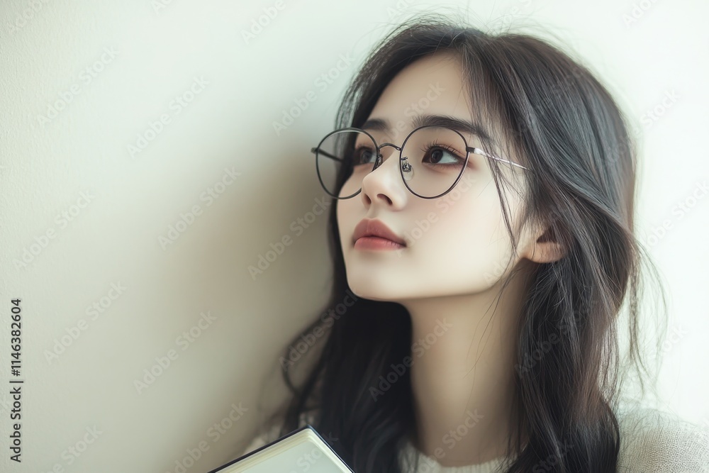 Contemplative Asian Writer in Thought Contemplative Asian Writer in Thought