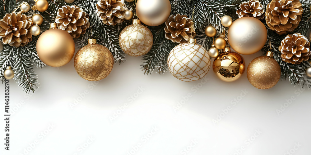 Gold & White Ornaments Decorate Festive Winter Branches Gold & White Ornaments Decorate Festive Winter Branches
