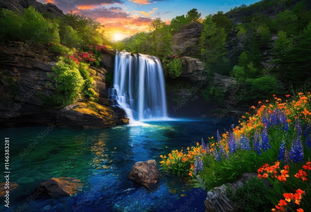 Fototapeta premium vibrant landscapes natural stunning vivid colors diverse outdoor settings, nature, scenery, view, sunset, sunrise, mountain, forest, river, meadow, sky