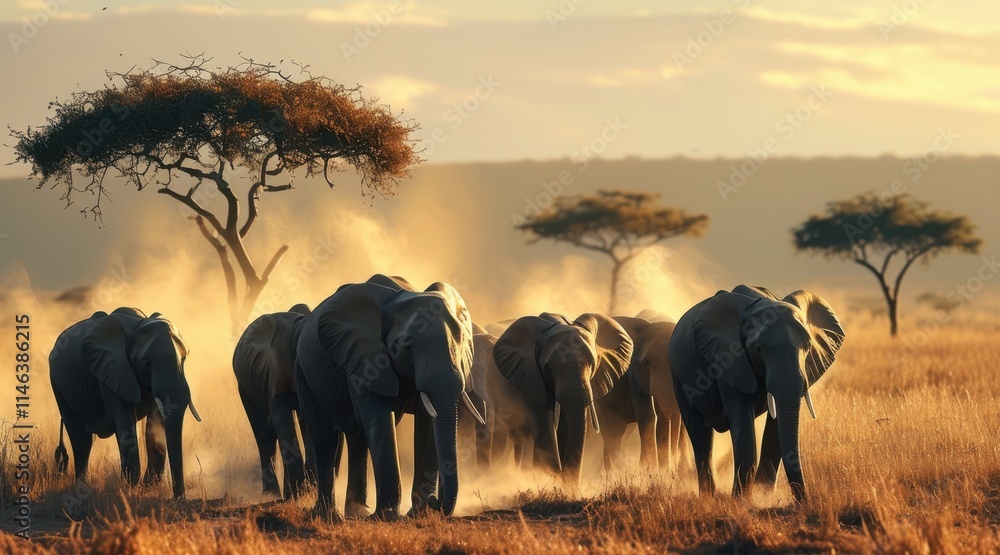 Fototapeta premium Herd of Elephants in the Savannah .