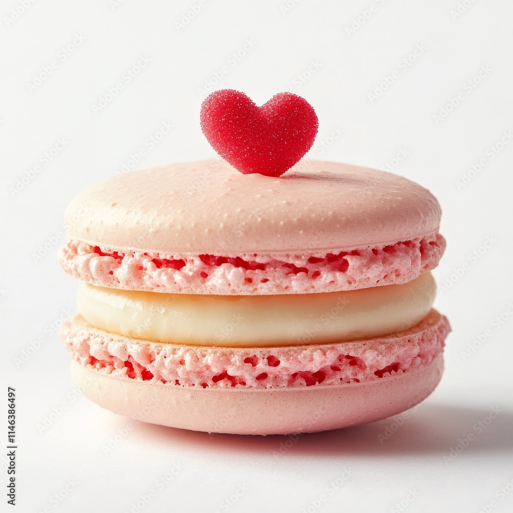 Sweet pink macaron topped with an elegant heart-shaped edible accent. Pink macarons with exquisite edible heart accents make every moment special. Sweet pink macaron topped with an elegant heart-shaped edible accent. Pink macarons with exquisite edible heart accents make every moment special.