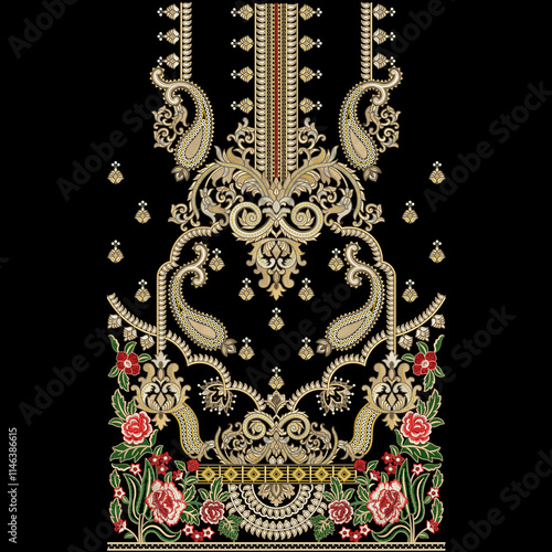 Textile women wear neckline embroidery design for trendy women wear artwork illustration.