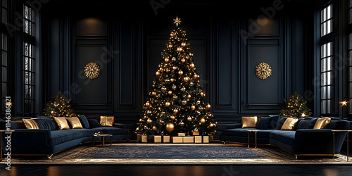 Elegant Dark Christmas Decor: Room Design with Gold Accents