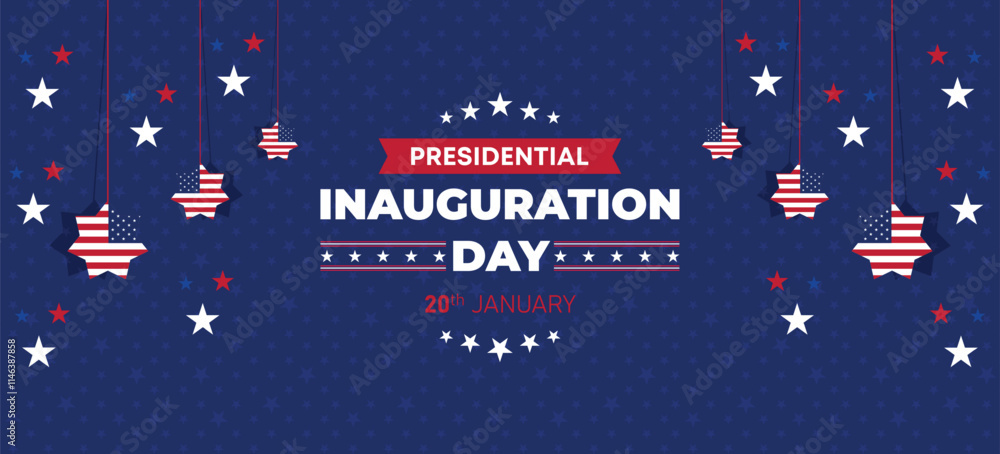 Fototapeta premium Presidential Inauguration Day Web Banner. Inauguration day January 20 with USA Flag. Day of Patriotic Presidential Inauguration United States of America with Stars and Red Stripes Background