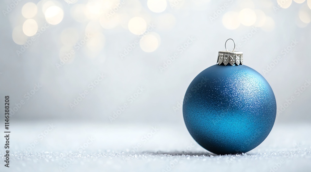 Fototapeta premium Sparkling Blue Christmas Ornament with Festive Bokeh Background
