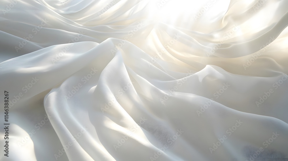 Crisp white bedsheets with sunlight streaming in symbolizing a refreshing new morning Crisp white bedsheets with sunlight streaming in symbolizing a refreshing new morning