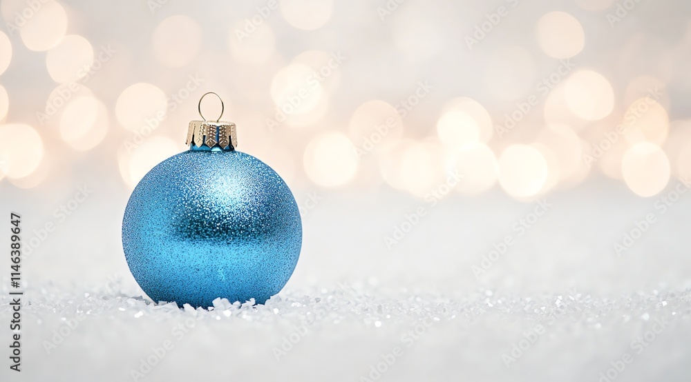 Sparkling Blue Christmas Ornament with Festive Bokeh Background Sparkling Blue Christmas Ornament with Festive Bokeh Background