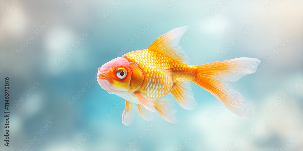 Golden fish in a serene underwater scene, gracefully floating amidst soft light and gentle ripples. The image conveys peace and elegance. Golden fish in a serene underwater scene, gracefully floating amidst soft light and gentle ripples. The image conveys peace and elegance.