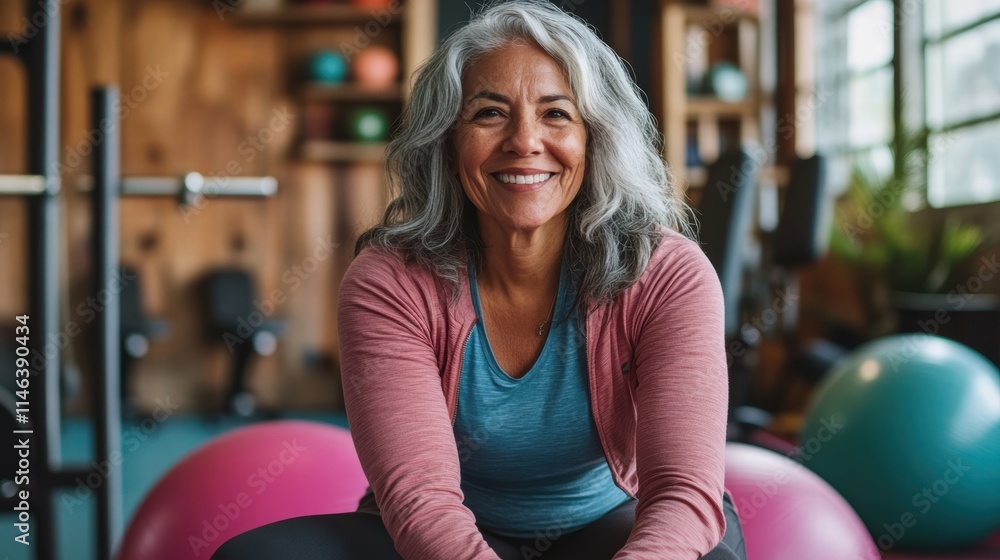 Obraz premium happy senior woman exercising at the gym