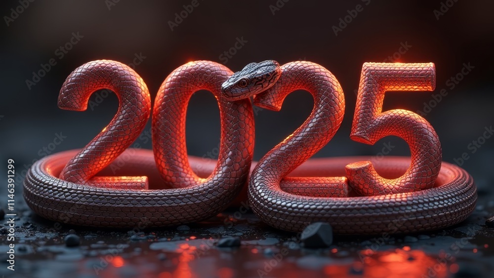 Numbers 2025 lighting Orange Snakeskin, Symbol of the Year, Christmas New Year Card Numbers 2025 lighting Orange Snakeskin, Symbol of the Year, Christmas New Year Card