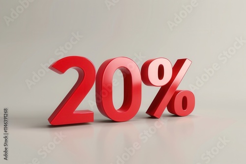 Bold red 20 percent symbol highlighting a discount or sale promotion in a clean, minimalistic environment photo