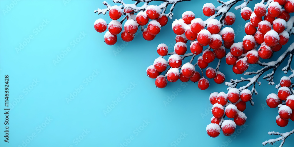 Snow-Covered Berries: Winter's Beauty on Blue Snow-Covered Berries: Winter's Beauty on Blue