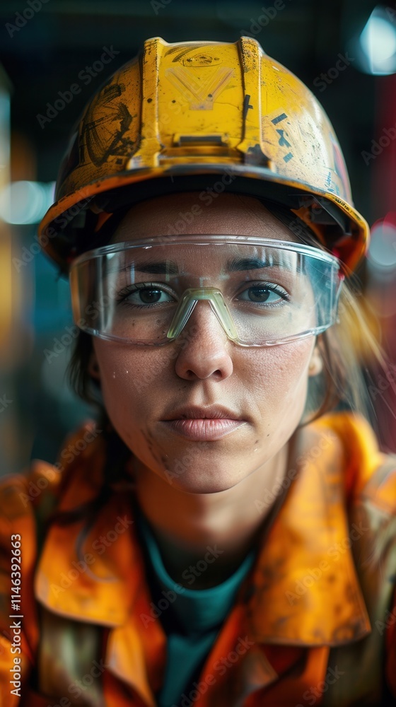 Worker in safety gear looks directly at the camera showing determination and focus in a construction site environment during daytime Worker in safety gear looks directly at the camera showing determination and focus in a construction site environment during daytime