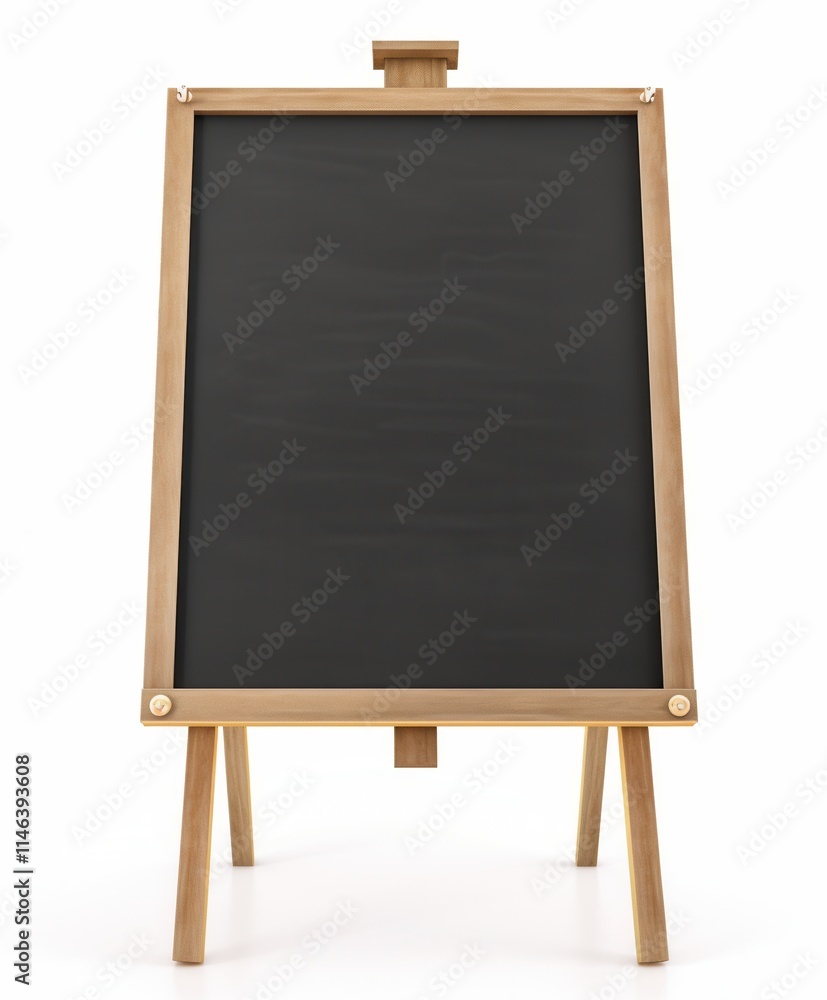 Blank wooden easel with black chalkboard surface ready for creative expression in an art studio setting during daylight Blank wooden easel with black chalkboard surface ready for creative expression in an art studio setting during daylight