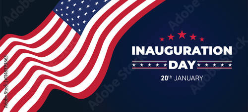 Presidential Inauguration Day Web Banner. Inauguration day January 20 with USA Flag. Day of Patriotic Presidential Inauguration United States of America with Stars and Red Stripes Background